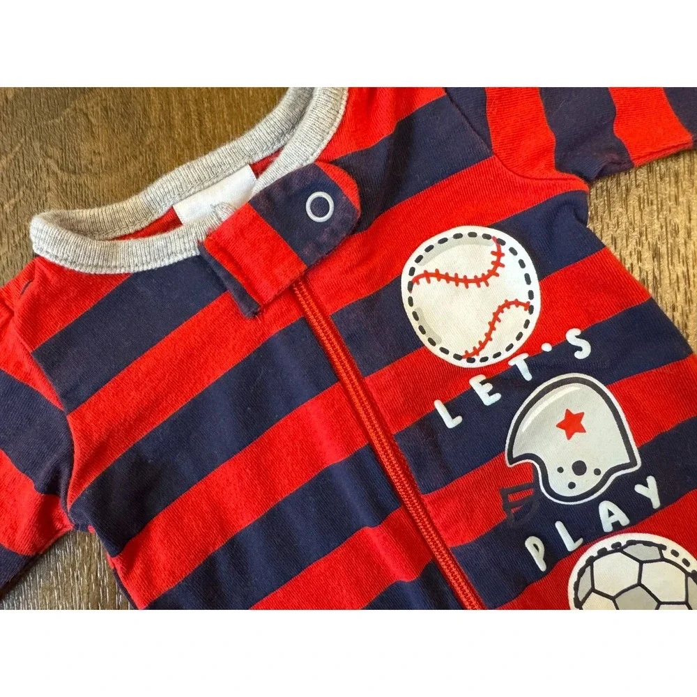 Preemie Baby Boy Sleeper Outfit Sports Red Blue Stripe Zipper Cotton Reborn Doll
